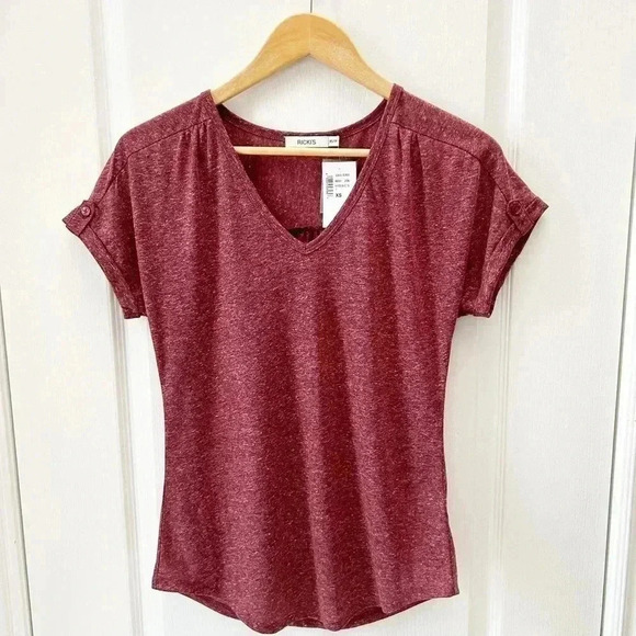 Ricki’s Linen Blend  Loose Fit V Neck T-Shirt Burgundy Size XS - Picture 6 of 16